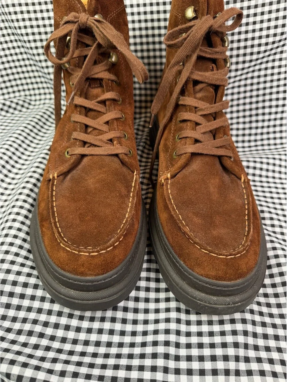 Allen Edmonds Sawyer Waterproof Boots Men 13 D Brown Suede Moc Toe Lug Sole 5860
